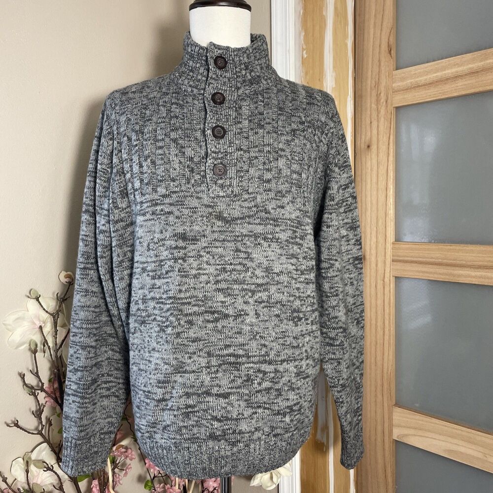 Atlas For Men Quarter Zip Knitted Mens Grey Pullover Sweater Jumper UK XXL Mock